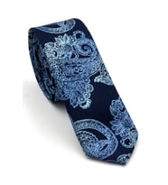 Mavi Şal Desenli Lacivert Dokuma Kumaş Mendilli Slim Fit Kravat  // SDK-240113 (Renksiz)