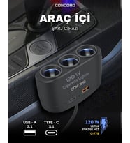 CONCORD C-778 120W  Çakmaklık Çoğaltıcı + Type-C + USB  Çıkışlı