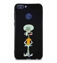 Huawei P Smart Soft Premier Kapak Squidward Dokunaç Tasarımlı Silikon Kılıf - Siyah (Şeffaf)