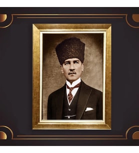 Altın Varaklı Çerçeveli Paspartulu Atatürk Tablo nl02A287 (Gold)