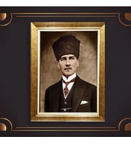Altın Varaklı Çerçeveli Paspartulu Atatürk Tablo nl02A287 (Gold)