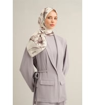 Çiçek Desenli Saf İpek Sura Eşarp 9304 (Taş)