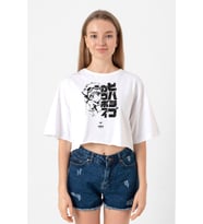 Cowboy Bebop Vintage Ein and Ed Beyaz Kadın Crop Tshirt