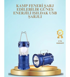 Güneş Enerjili Kızaklı Şarjlı Büyük Boy Kamp Feneri - Usb Çıkışlı, Katlanabilir, Çok Fonksiyonlu