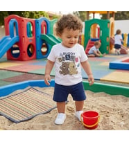 Erkek Bebek Ayıcık Baskılı Tişört Şort Takımı - 6-18 Ay (Beyaz)