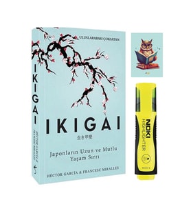 ikigai 9786052361450 - Hector Garcia - Indigo Kitap - Noki Sarı Fosforlu Kalem - Not Defterli Seti