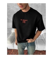 Ön Ve Arka Baskılı Oversize Bisiklet Yaka T-shirt- Siyah