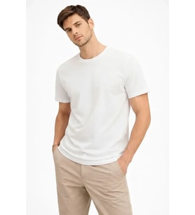 Erkek Bisiklet Yaka Tişört Regular Kalıp Basic Pamuklu Günlük Kullanım T-shirt - Beyaz