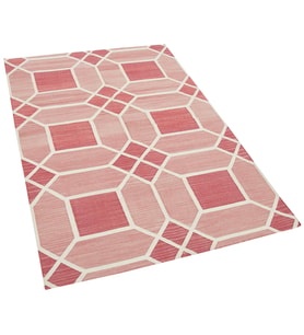 Pembe El Dokuma Kilim Modern Geometrik Desenli Salon Halısı Modelleri Yatak Odası Konfor