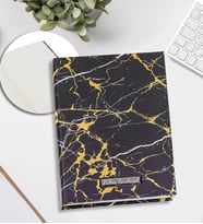 Kişiye Özel Gold Detaylı Siyah Mermer Desen Defter