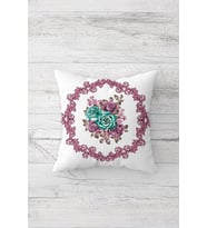 Vintage Renkli Gül Desen Çift Tarafı Baskılı Gizli Fermuarlı Yastık Kılıfı Kırlent Yastık Kılıfı (Beyaz-Mor)