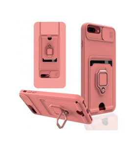 Mey İthalat® iPhone 7 Plus Kılıf Zuma Kartvizitli Yüzüklü Silikon - Pembe