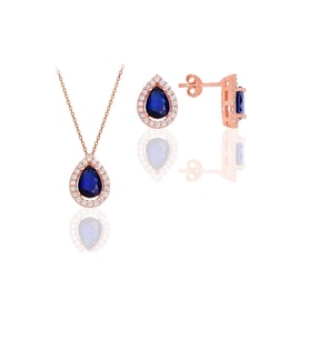 Söğütlü Silver Gümüş rose safir taşlı damla modeli ikili set