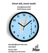 İsme Özel F Harfi Çocuk Odası Duvar Saati Orta Boy 30 cm Siyah Camlı Sessiz