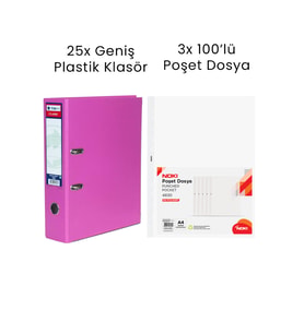 25 Adet Tigra Geniş Klasör 3 Adet Noki 100'lü Poşet Dosya Ofis Seti