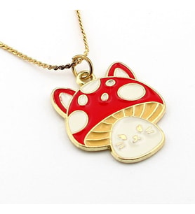 Kawaii Fungi Cat Kedi Mantar Sarı Paslanmaz Çelik Zincir Kadın Kolye Q0781
