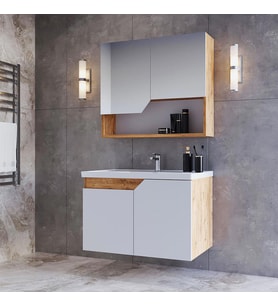Teta Home Napoli 80 cm Mdf Banyo Dolabı Seti  Atlantik Çam-Beyaz