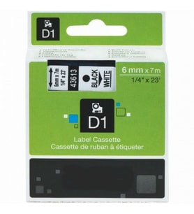 PUUN®Dymo D1 43613 720780 6 mm x 7 mt . Muadil Beyaz Etikete Siyah Yazı Şerit Etiket Kaseti