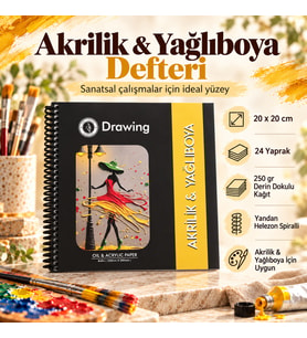 DreamArt Galery Akrilik ve Yağlı Boya Çizim Defteri 20x20 cm 250 gr Derin Dokulu 24 Yaprak
