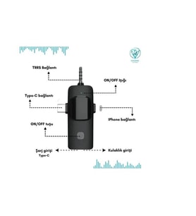 F11-2 Profesyonel 2 Li Kablosuz Yaka Mikrofonu 3in1 Mikrofon Type-C/lightning/jack (Siyah)