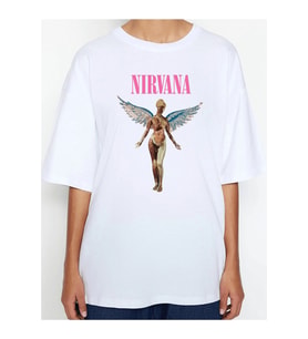 Unisex Oversize Nirvana Tshirt (Beyaz)