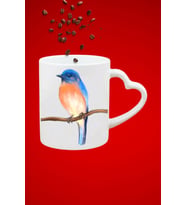 Blue Bird Minik Serçe Baskılı Hediye Kalp Kupa Bardak Porselen Çay Kahve Fincanı