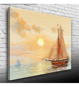 Günbatımında Yelkenli Tekne Yağlıboya Kanvas Tablo 50 x 70