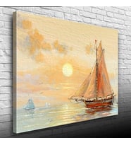 Günbatımında Yelkenli Tekne Yağlıboya Kanvas Tablo 50 x 70
