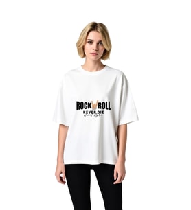 Kadın Oversize Rock Müzik Baskılı Tişört %100 Pamuk Rahat Kesim Sokak Stili Günlük Modern Şık Zarif