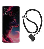 TCL 303 Kılıf Resimli Boyun Askılı İpli Desenli Silikon Wolf and Moon 1380