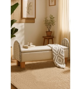 Lorenzo Sandıklı Puf/bench Kırık Beyaz-desenli Kumaş