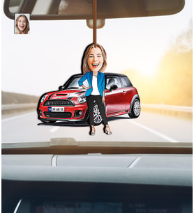 Kişiye Özel Karikatürlü Cooper Araba Temalı Ahşap Dikiz Ayna Süsü