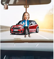 Kişiye Özel Karikatürlü Cooper Araba Temalı Ahşap Dikiz Ayna Süsü