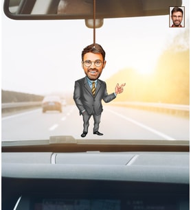 Kişiye Özel Karikatürlü İş Adamı Temalı Ahşap Araba Dikiz Ayna Süsü