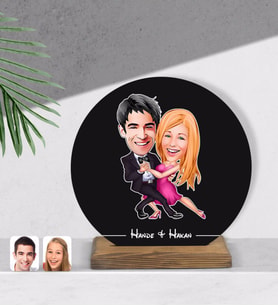 BK Gift Kişiye Özel Sevgililer Karikatürlü Yuvarlak Ahşap Biblo-13