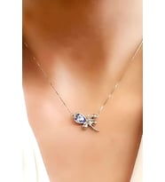 Lila swarovski taşlı 925 ayar gümüş yusufçuk kolye