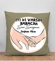 BK Gift Kişiye Özel İsimli Babalar Günü Tasarımlı Haki Kırlent Yastık-10 Babaya Hediye, Ev Dekorasyonu, Babalar Günü Hediyesi