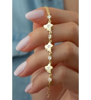 925 Ayar Gold 3'lü Kelebek Zirkon Taşlı Gümüş Bileklik