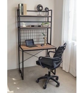 DEKORATİF 2 RAFLI METAL ÇALIŞMA MASASI AHŞAP RAFLI KİTAPLIK BİLGİSAYAR VE LAPTOP MASASI (Siyah)