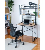 DEKORATİF 2 RAFLI METAL ÇALIŞMA MASASI AHŞAP RAFLI KİTAPLIK BİLGİSAYAR VE LAPTOP MASASI (Siyah)
