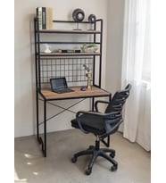 DEKORATİF 2 RAFLI METAL ÇALIŞMA MASASI AHŞAP RAFLI KİTAPLIK BİLGİSAYAR VE LAPTOP MASASI (Siyah)