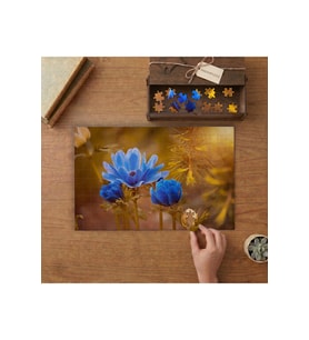 Mavi Dağ Çiçekleri Tasarımı 240 parça Ahşap Puzzle Ahşap Kutuda MP06875