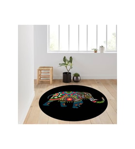 Eliana Home Baskılı, Yıkanabilir Kaymaz Taban Yuvarlak Halı LNA7129 120x120 cm (Siyah)