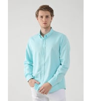 Dufy Mint Yeşili Erkek Slim Fit Düz Brent Düğmeli Yaka  Gömlek - 92093