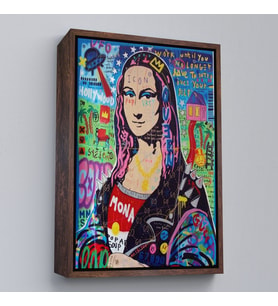 Çerçeveli Banksy Renkli Mona Lisa Kanvas Tablo, Pop Art, Sokak Sanatı, Kanvas Tablo (Beyaz)