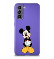 Samsung Galaxy S21 Soft Premier Kapak Mickey Mouse-A Tasarımlı Silikon Kılıf - Mor (Şeffaf)
