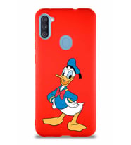 Samsung Galaxy M11 Soft Premier Kapak Donald Duck-C Tasarımlı Silikon Kılıf - Kırmızı (Şeffaf)