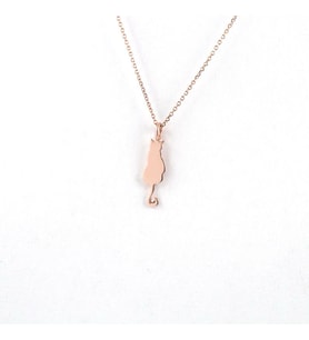Kişiye Özel Sevimli Oturan Kedi Kolye 925K Gümüş (Rose)