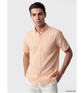 LCWAIKIKI Classic Turuncu Regular Fit Keten Karışımlı Erkek Gömlek