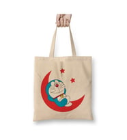 Doraemon Moon Beyaz Bez Çanta Uzun Saplı Alışveriş Çantası Plaj Çantası